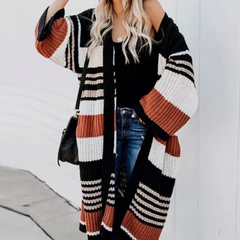 Boho Striped Long Knit Cardigan